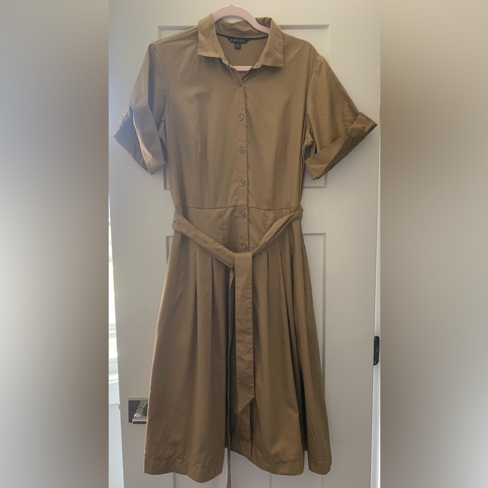 Brooks Brothers Signature A-Line Cotton Sateen Shirt Dress in TAN*